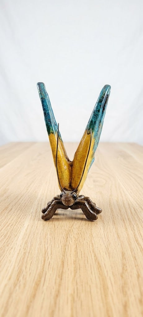 Colorful Blue and Yellow Resin Sitting 6" Butterfly Garden Accent