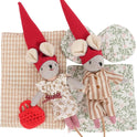 Levlovs Girl and Boy Christmas Mouse with Bedding and Pillows in Keepsake Box