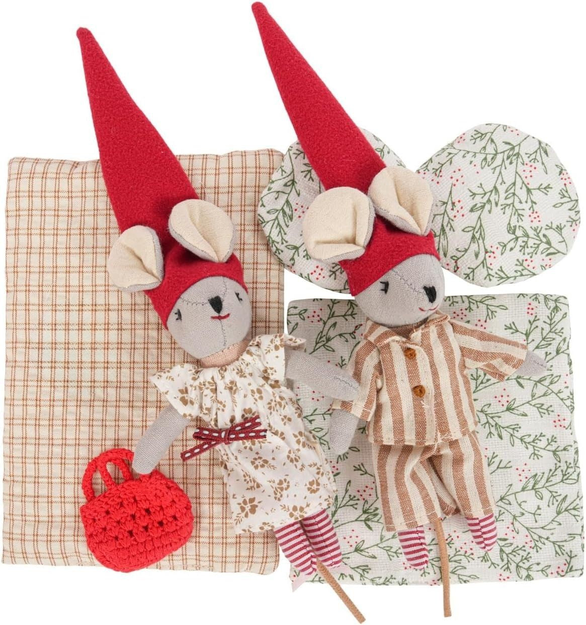 Levlovs Girl and Boy Christmas Mouse with Bedding and Pillows in Keepsake Box