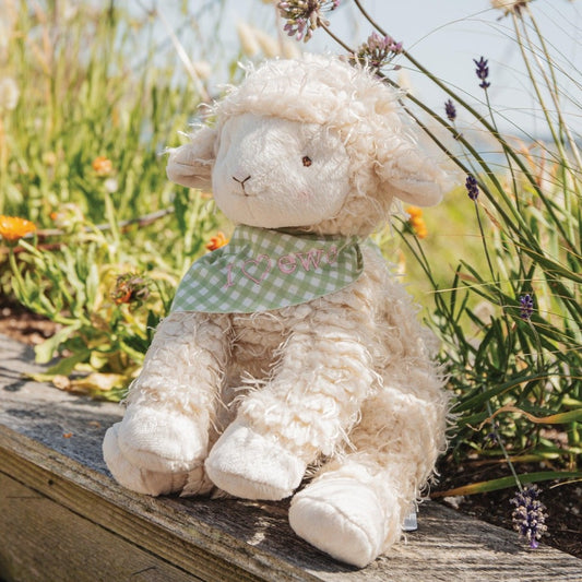 Bunnies By the Bay Shep the Sheep in Green Check Scarf, Plush Stuffed Animal