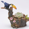 Toucan Bird and Frog Succulent & Tillandsia Resin Log Miniature Planter