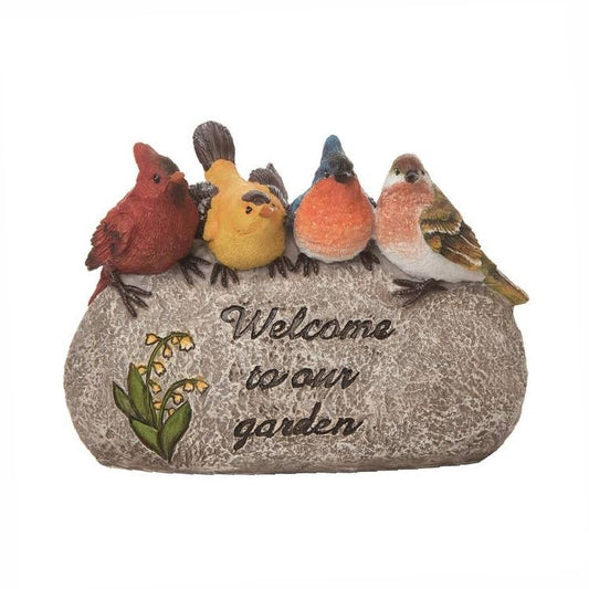 Colorful Resin Birds 'Welcome To Our Garden' Faux Stone Resin Garden Accent