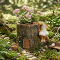Whimsical Bunny Reading by Tree Stump Fairy Garden Miniature Planter