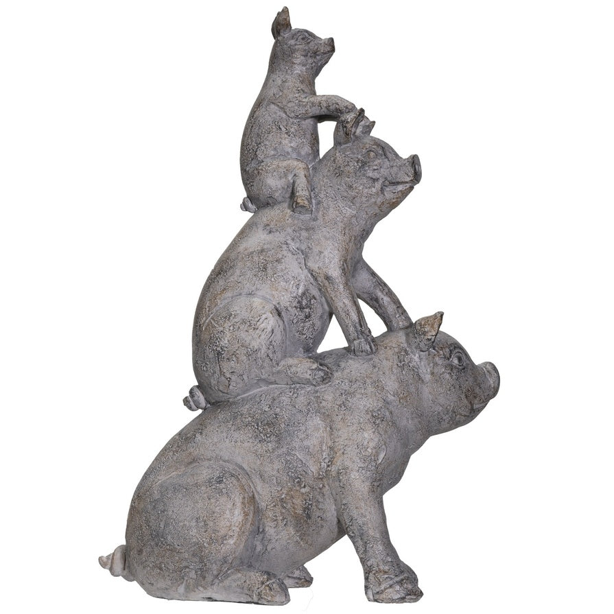 Farmhouse Gray Resin Stacked Pigs Statue, Animal Garden Accent, 14"