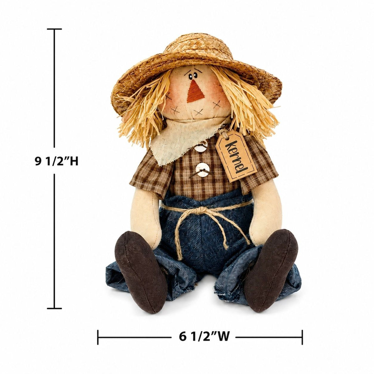 Kernel The Scarecrow Primitive Fall Shelf Sitter with Straw Hat, Autumn Decor
