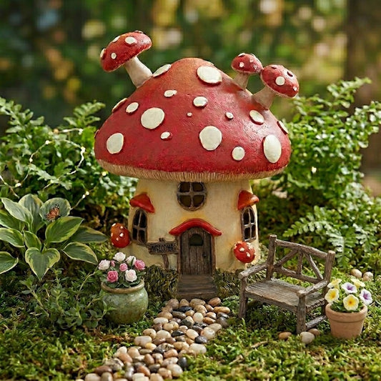 Whimsical Toadstool Fairy Garden Light Up Home, 8" LED Mushroom House