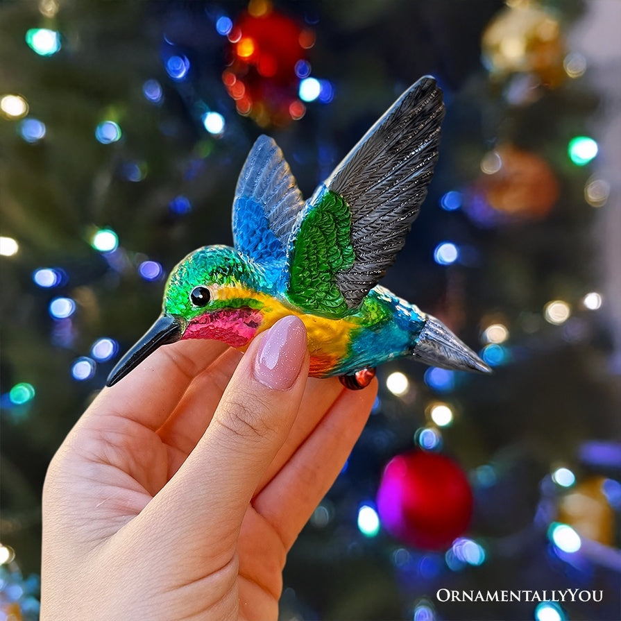 Graceful Hummingbird Iridescent Handcrafted Ornament with Gift Box