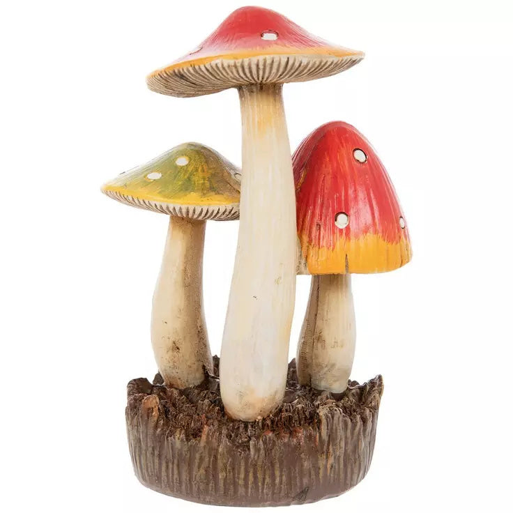 Toadstool Mushrooms Trio, Red and Green with Polka Dots, Fairy Garden Statuette