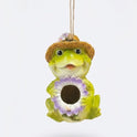 Green Frog with Hat, Floral Accents, 9" Hanging Birdhouse, Bird House