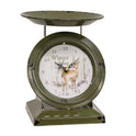 Distressed Vintage Style Green Winter Wishes Deer Metal Scale 7" Tabletop Clock