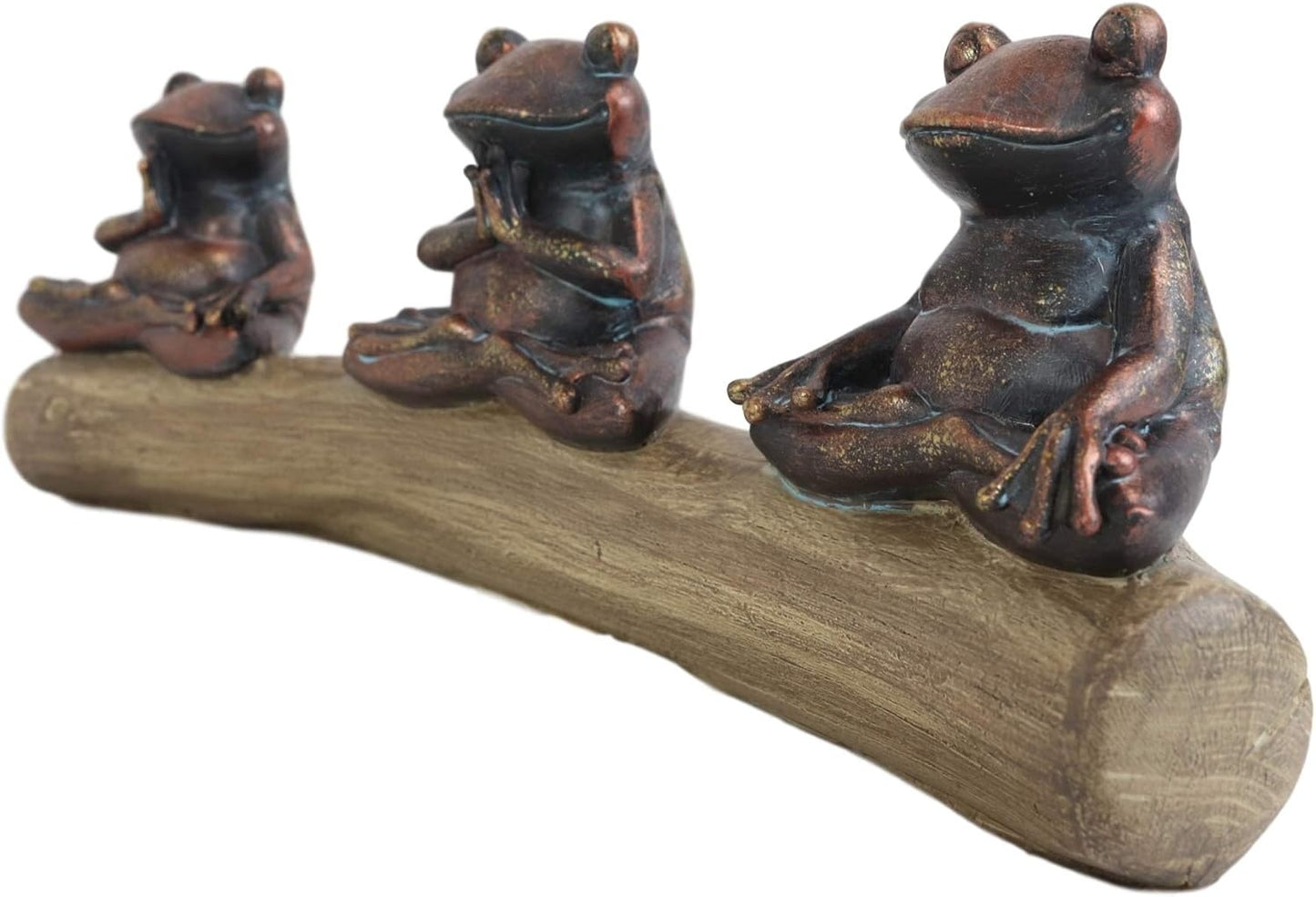 Meditating Buddha Yoga Frogs Sitting On Log Resin Statuette Home Decor, 10"