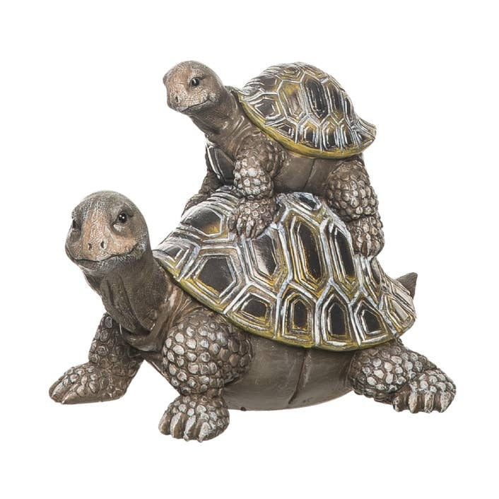 Stacked Turtles Figurine, Resin Tortoise 5 1/2" Small Statue, Garden Accent