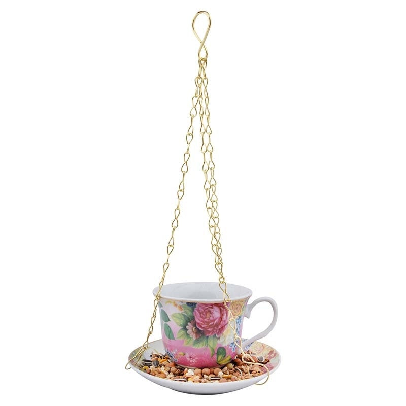 Victorian Rose Porcelain Teacup & Saucer Hanging Bird Feeder and Bath Bath