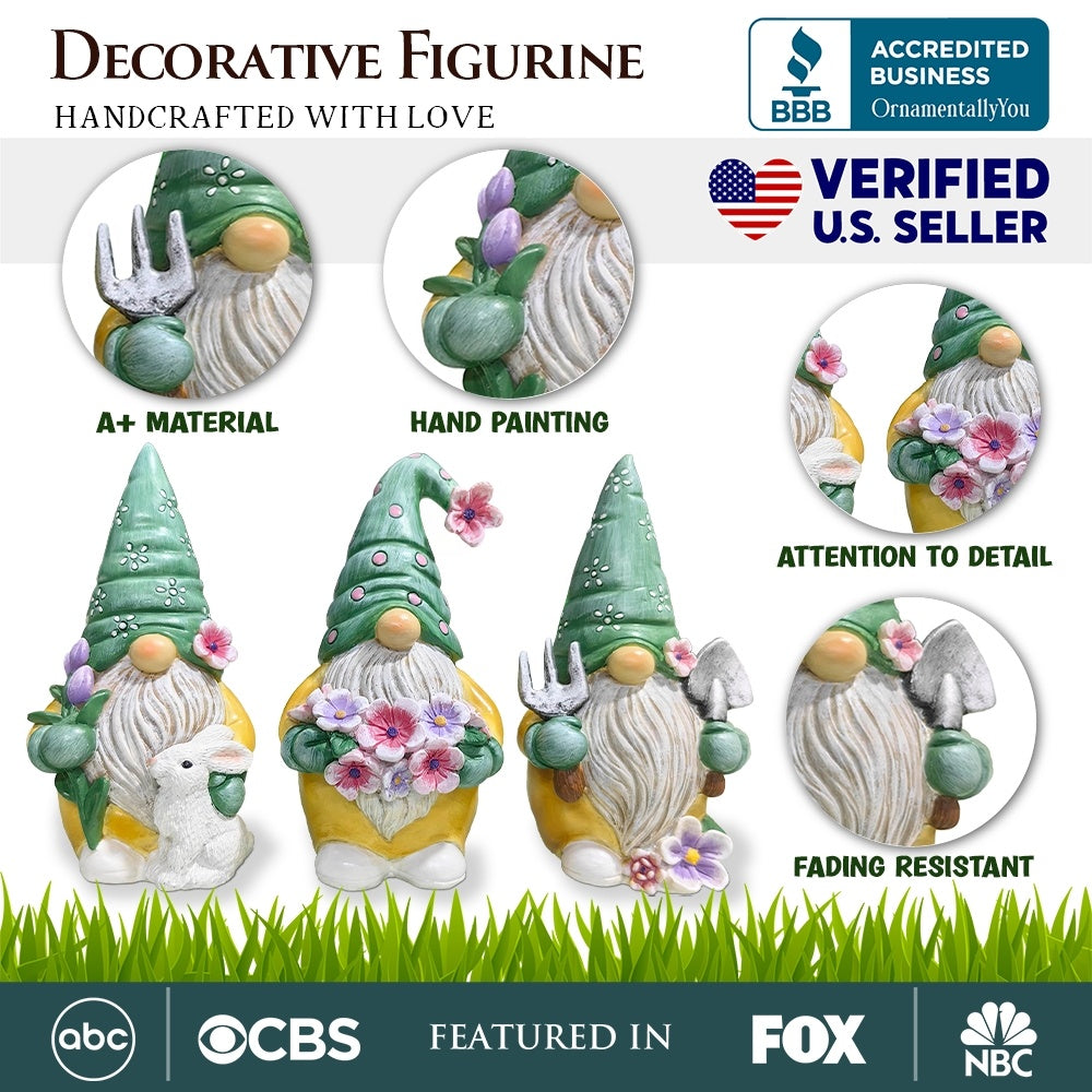 Garden Guardians Set of Three 6" Colorful Gardening Gnome Figurines