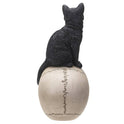 Black Cat on Skull Figurine Gothic Halloween Decor Small Resin 9 1/2" Statuette