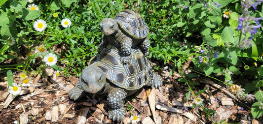 Stacked Turtles Figurine, Resin Tortoise 5 1/2" Small Statue, Garden Accent