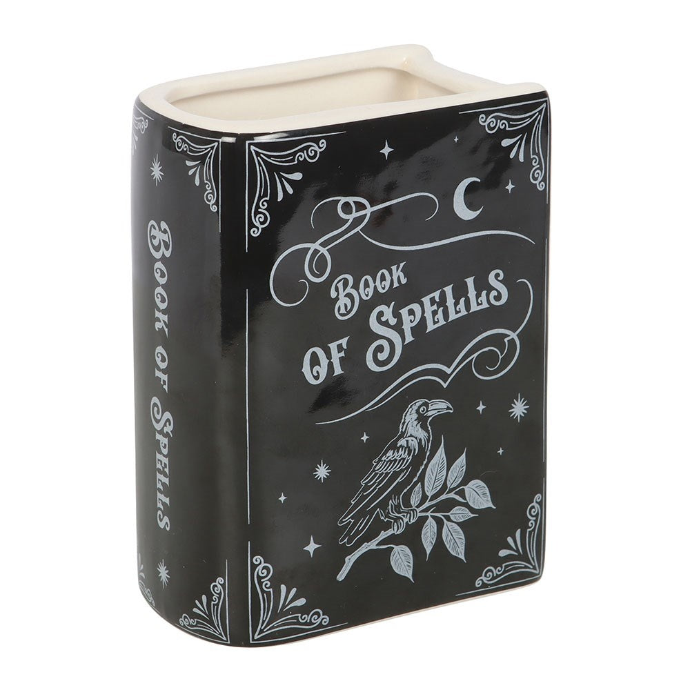 The Book of Spells Small Ceramic Vase – 5" Gothic Raven Halloween, Gothic Accent