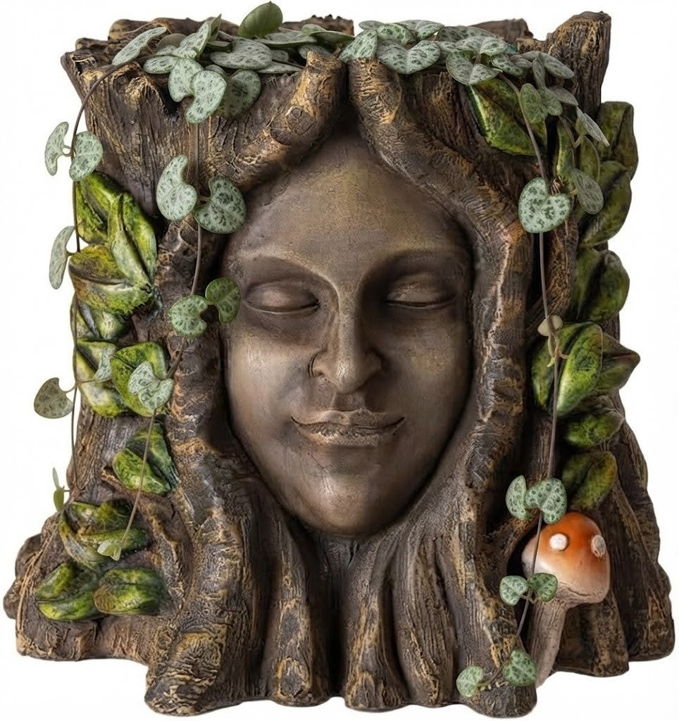 Enchanted Gaia Spirit Planter, 6" Floral Forest Goddess Tree Ent Sculpture