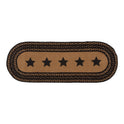 Braided Jute Oval Table Runner 13" x 36" Primitive Black Star Colonial Folk Art