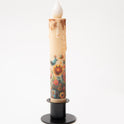 Primitive Folk Art Birds & Flowers 7" Timer Taper Candle and Black Metal Holder