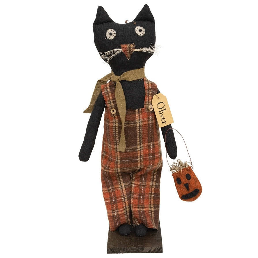 Oliver Standing Black Cat with Pumpkin Bag Trick or Treat Primitive Doll - 20"H