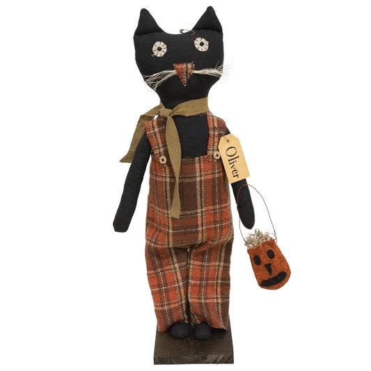 Oliver Standing Black Cat with Pumpkin Bag Trick or Treat Primitive Doll - 20"H