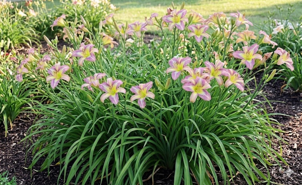 Daylily 'Dragonfly Tattoo' Lavender, Orchid Pink Blooms on 29" Flower Scapes
