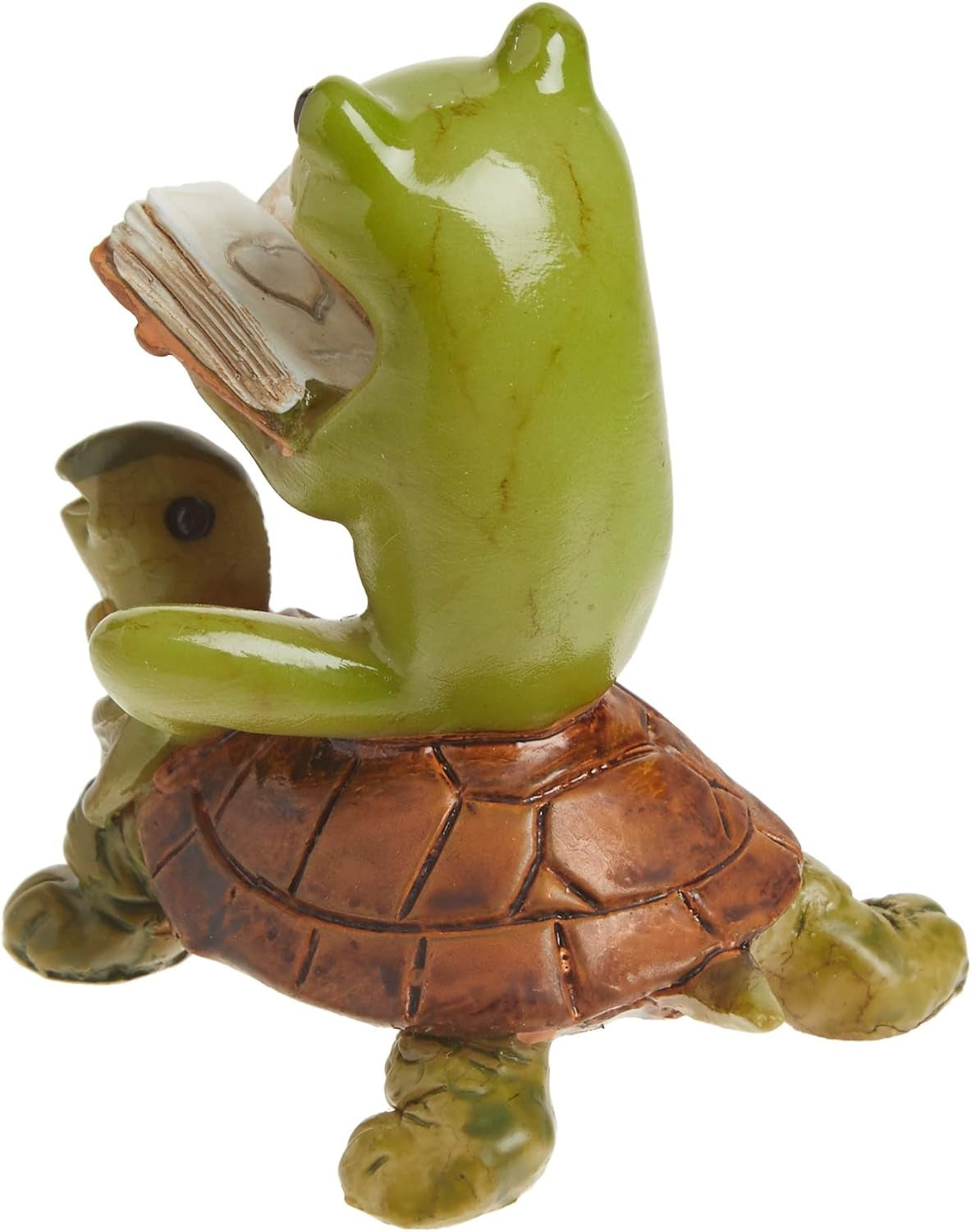 Miniature 2" Fairy Garden & Terrarium Frog Reading Book on Turtle Statue