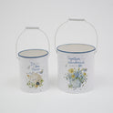 Farmhouse Enamel-Style Floral Bee Metal Nesting Garden Bucket Pails, Set of 2