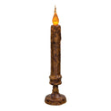 10" Primitive Grubby Timer Candlestick, Battery Flameless Candle with Base