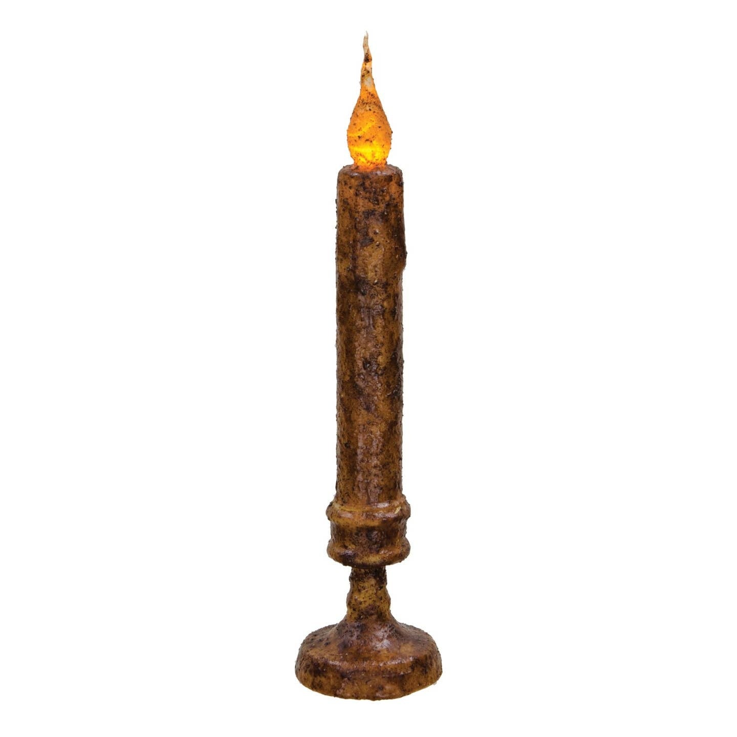 10" Primitive Grubby Timer Candlestick, Battery Flameless Candle with Base
