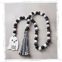 Halloween 40" Black and White Bead Garland Boo Ghost Charm and Fabric Tassel