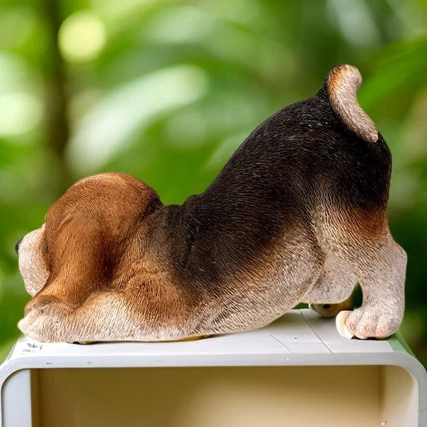 Realistic Adorable Crouching, Playful Beagle Puppy Dog Resin Figurine 7.5"