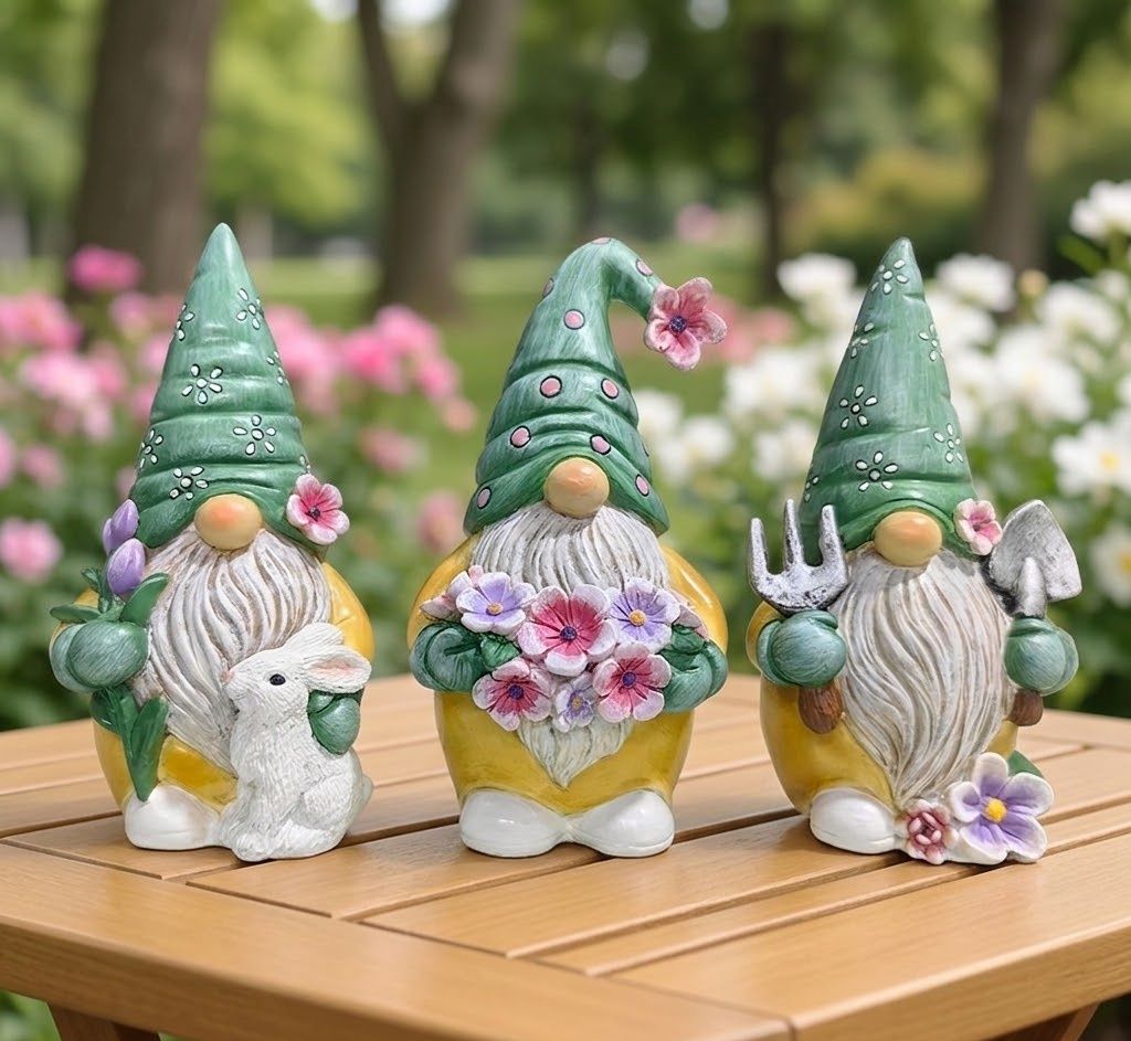 Garden Guardians Set of Three 6" Colorful Gardening Gnome Figurines