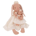Levlovs Mom and Baby Plush Bunny Rabbit Dolls in Antique White Dresses