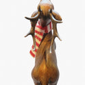 Christmas Reindeer Figurine 8" Faux-Wood Finish Ceramic Deer with Striped Scarf