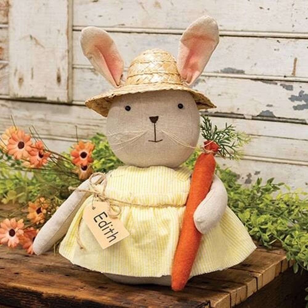 Edith The Bunny with Carrot 12" Country Primitive Plush and Fabric Doll