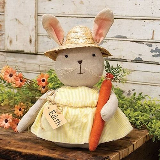 Edith The Bunny with Carrot 12" Country Primitive Plush and Fabric Doll