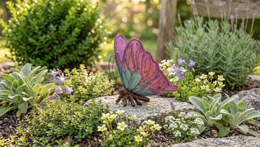Colorful Purple and Turquoise Resin Sitting 6" Butterfly Garden Accent