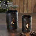 Shimmering Black Metal Christmas Tree Lanterns Woodland Wreath Candle Holder Set