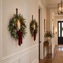 Black Iron 18" Wall Mount Hand-Crafted Holiday Wreath & Taper Candle Holder