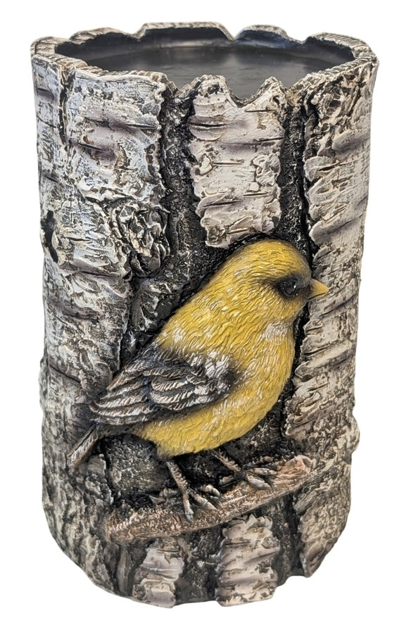 De Leon Collections Resin Birch Log Goldfinch Candle Holder, 6" Stand