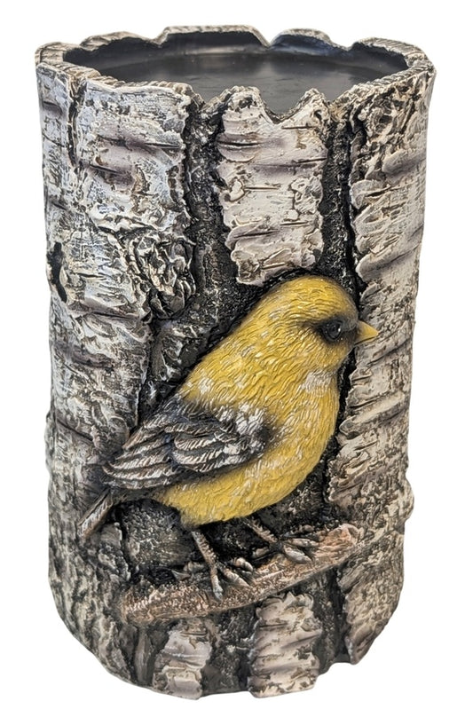 De Leon Collections Resin Birch Log Goldfinch Candle Holder, 6" Stand