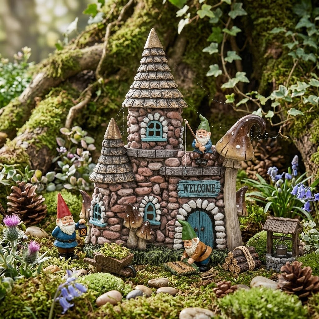 Gnome Home Light-Up Resin Cobblestone Castle Fairy Garden Welcome House