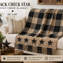 Black Check Star Primitive Woven Throw Blanket 50" x 60", Country Americana
