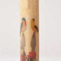 Rustic Primitive Bird & Floral 7" Timer Taper Candle with Black Metal Holder