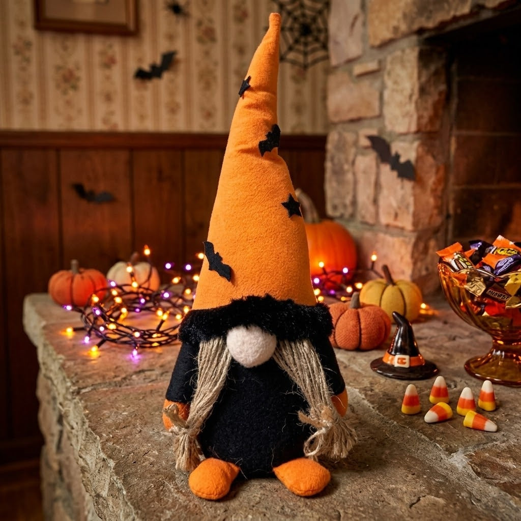 Halloween Girl Gnome 11" Fabric Figurine, Spooky Bats Autumn Tiered Tray Decor