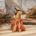 Primitive Halloween Folk Art Witch Mouse Doll with Fabric Orange Dress and Broom