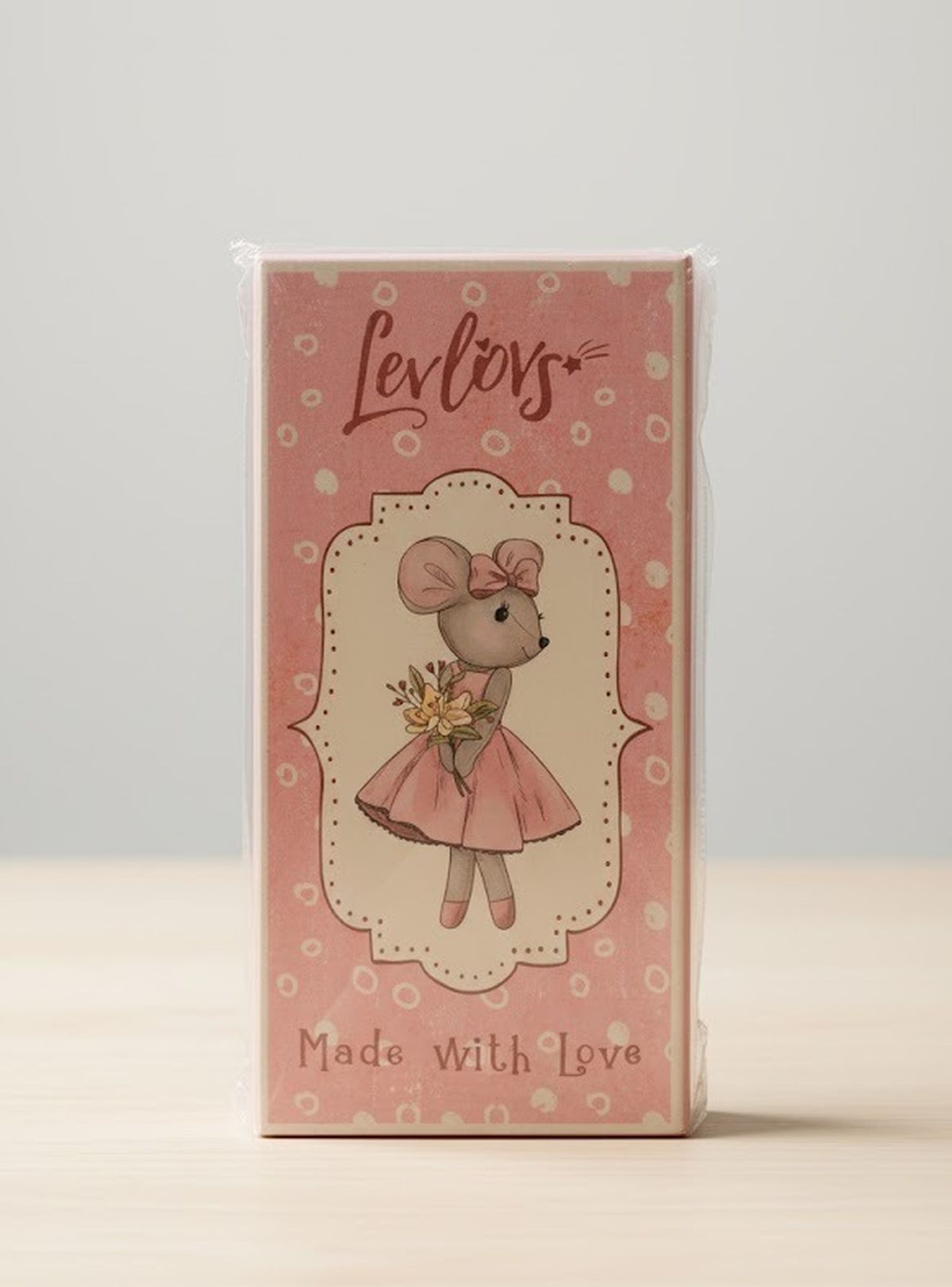 Levlovs Jasmine Mouse in Pink Polka Dot Dress with Keepsake Box and Bedding