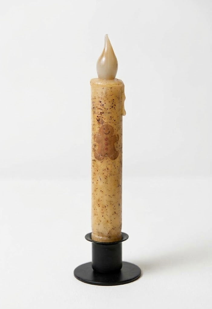 Gingerbread CInnamon/Clove Dusted 7" Led Timer Taper Candle and Black Holder Set